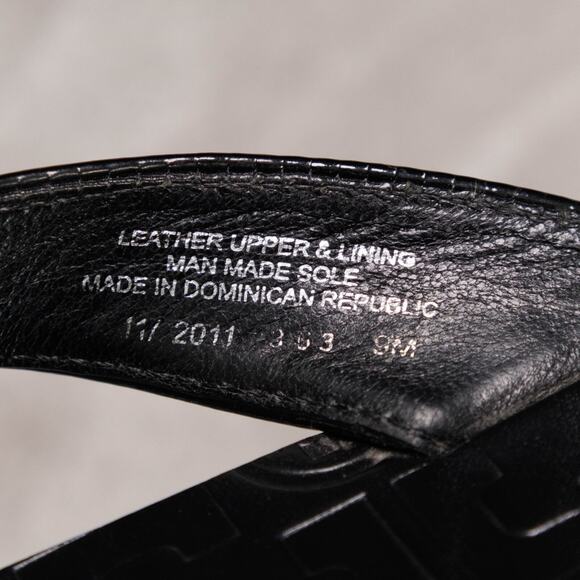 Tory Burch Thora Black Patent Leather Thong Sandals Womens Size 9 Silver Logo - Picture 6 of 16